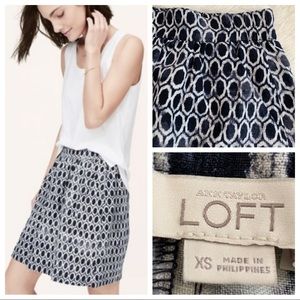 LOFT Mosaic Stroll Navy White Linen Blend Skirt